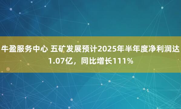 牛盈服务中心 五矿发展预计2025年半年度净利润达1.07亿，同比增长111%